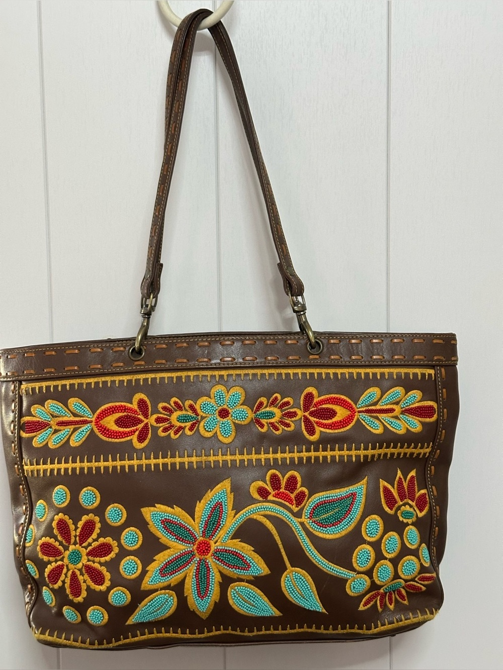 Vintage Isabelle Fiore Leather Bag with Floral Embroidery